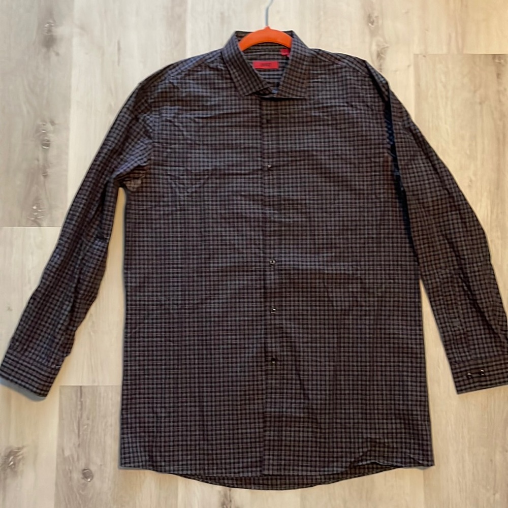 Hugo Boss Men’s Checkered Long Sleeve Button Down Dress Shirt